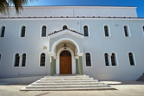 Facciata Una Chiesa Ortodossa Pietra Della Città Rethymnon Sull Isola — Foto Stock