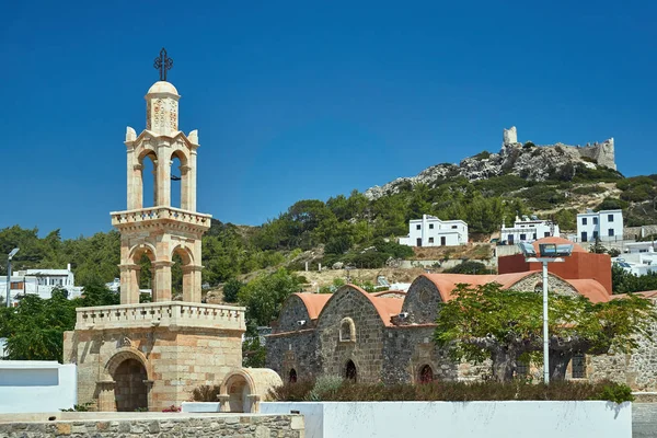 Башня Византийской Церкви Руины Средневекового Замка Асклипио Острове Родос — стоковое фото
