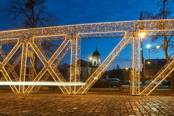 Iluminação Natal Forma Ponte Poznan — Fotografia de Stock