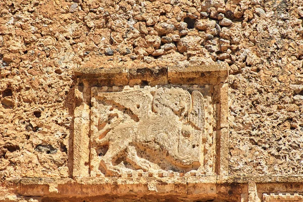 Winged Lion Carved Stone Coat Arms Venice Walls Fortress Island — Stock Photo, Image