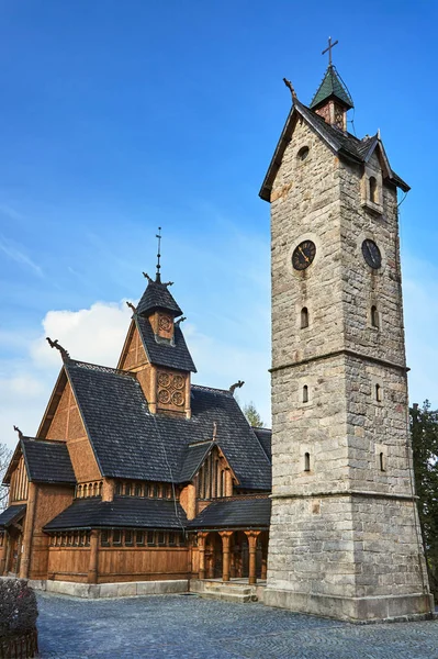 Stone Toren Houten Tempel Wang Polen — Stockfoto
