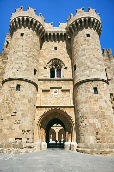 Torens Kantelen Van Orde Van Ridders Kasteel Rhodes Griekenland — Stockfoto