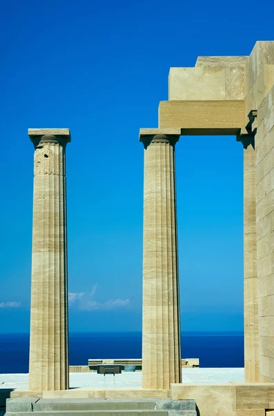 Sütunları Antik Tapınak Lindos Şehir Rodos Adası — Stok fotoğraf