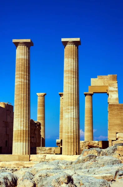 Sütunları Antik Tapınak Lindos Şehir Rodos Adası — Stok fotoğraf