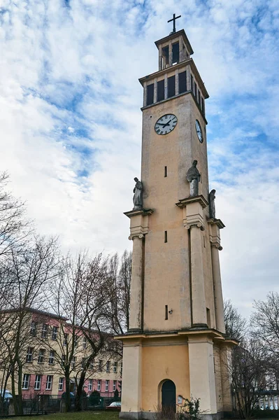 Campanile Néoclassique Avec Statues Horloge Poznan — Photo