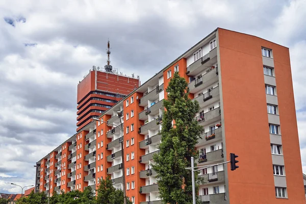 Facade of a residential building with balconies modern office building in Poznan