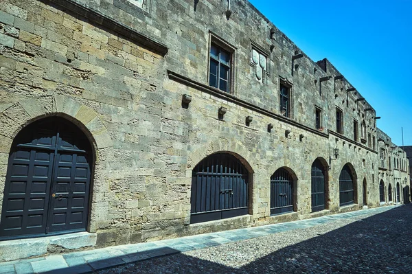 Edificios Históricos Medievales Calle Ippoton Ciudad Rodas Grecia — Foto de Stock