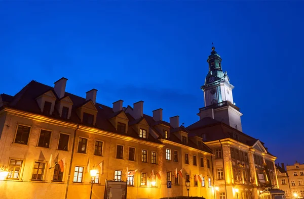 Barock Klassicistisk Historiska Stadshus Natten Jelenia Gora — Stockfoto