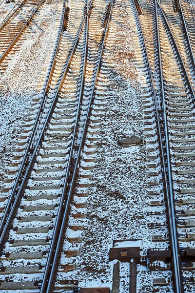 Railway Tracks Winter Poznan — Stock Photo, Image