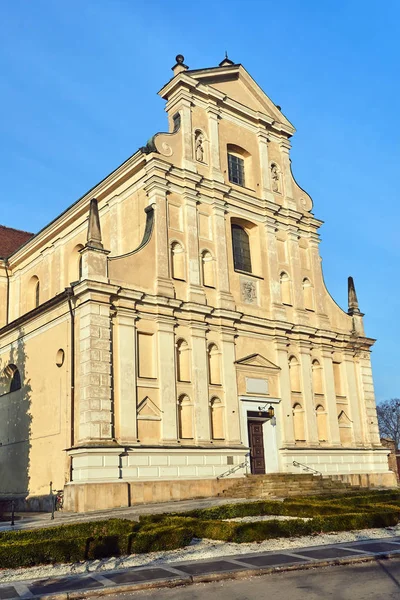 Fasada Barokowa Kościoła Katolickiego Poznaniu — Zdjęcie stockowe