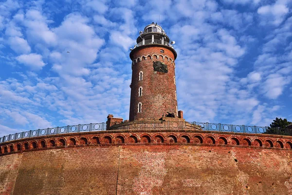 Červený Cihlový Maják Vchodu Přístavu Městě Kolobrzeg — Stock fotografie