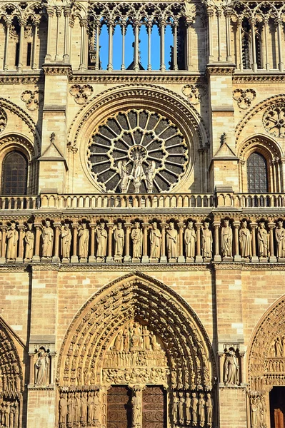 Gotische Façade Van Kathedraal Van Notre Dame Paris Frankrijk — Stockfoto
