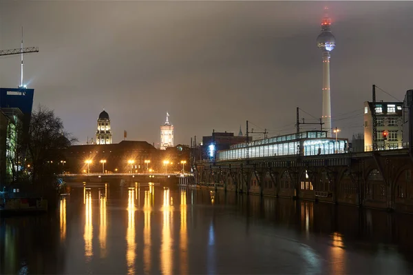 Night Cityscape River Spree Berlin — Stock Photo, Image