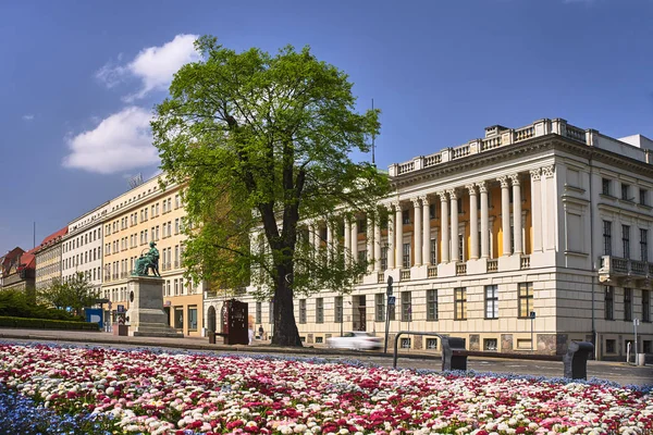 Macizo Flores Elevación Frontal Del Edificio Biblioteca Pública Raczynski Poznan —  Fotos de Stock