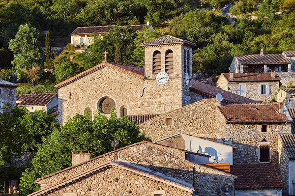 Középkori Város Vogue Clocktower Tetők Franciaországban — Stock Fotó