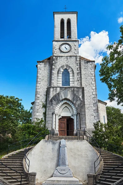 Une Église Pierre Avec Monument Aux Noms Des Héros Première — Photo