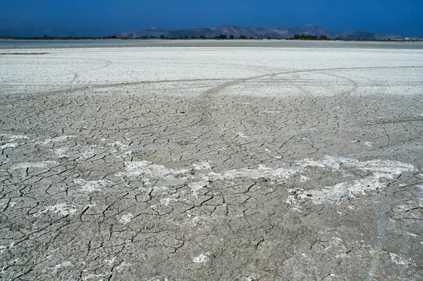 Salt on the bottom of the Salt Lake Alykes on the island of Kos in Greece