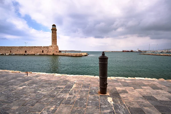 Leuchtturm Alten Hafen Abend Der Stadt Rethymnon Auf Der Insel — Stockfoto