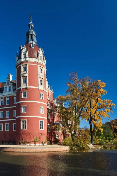 Schloss Und Burggraben Muskauer Park Herbst Deutschland — Stockfoto