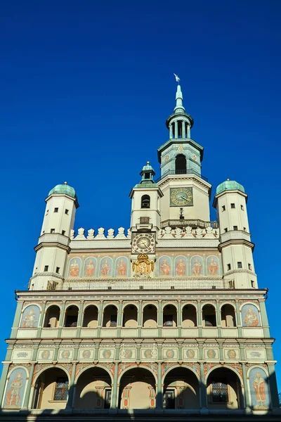 Fachada Prefeitura Renascentista Com Relógio Torre Poznan — Fotografia de Stock