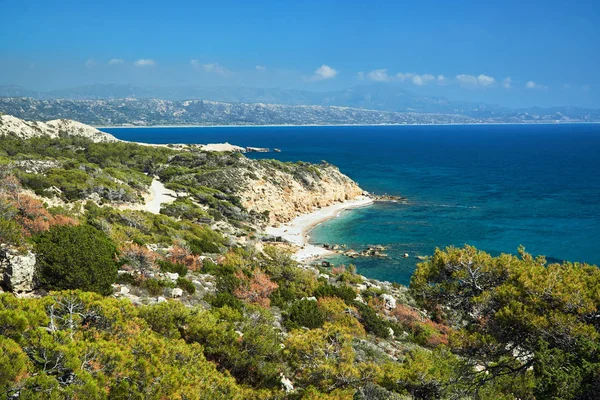 Widok Plażę Zatokę Wyspie Rodos Grecji — Zdjęcie stockowe