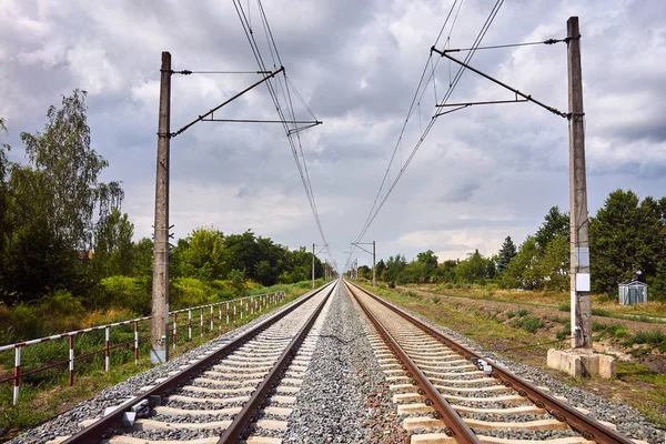 Järnvägsspår Och Elektriskt Grepp Polen — Stockfoto