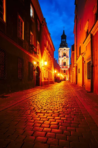 Campanario Iglesia Barroca Histórica Por Noche Poznan — Foto de Stock