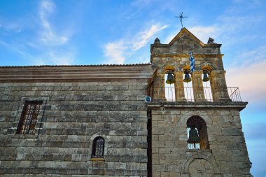 Yunanistan'ın Zakynthos adasının başkenti akşam Aziz Nikolaos tarihi Ortodoks kilisesinin Çan Kulesi
