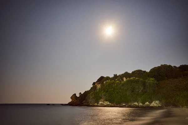 Penisola Rocciosa Chiaro Luna Sull Isola Zante Grecia — Foto Stock