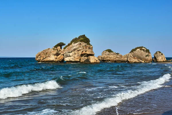 Felsen Und Geröll Der Küste Der Insel Zakynthos Griechenland — Stockfoto