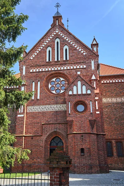 Fasad Historisk Gotisk Kyrka Sycw Polen — Stockfoto