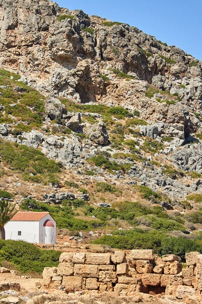 Ancient Ruins Orthodox Chapel Rocky Slope Island Crete — Stock Photo, Image