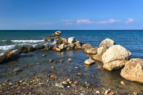Stenen Golfbreker Aan Kust Van Het Eiland Zakynthos Griekenland — Stockfoto