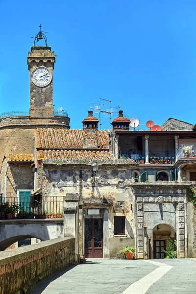 Torre Histórica Con Agre Calle Piedra Ciudad Sorano Toscana Italia —  Fotos de Stock