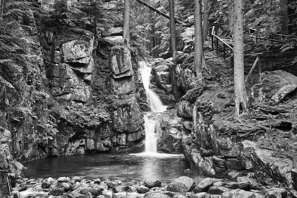 Rocks Boulders Waterfall Forest Giant Mountains Poland Black White — Stock Photo, Image