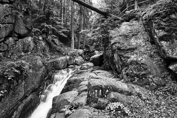 Rocks Boulders Waterfall Forest Giant Mountains Poland Black White — Stock Photo, Image
