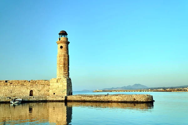 Muro Piedra Faro Histórico Puerto Rethymnon Isla Creta —  Fotos de Stock