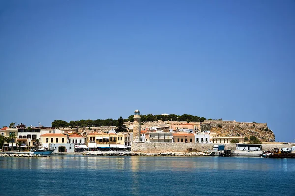 Steinmauer Und Historischer Leuchtturm Hafen Von Rethymnon Auf Kreta — Stockfoto