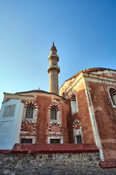 Mezquita Turca Con Minarete Ciudad Rodas — Foto de Stock