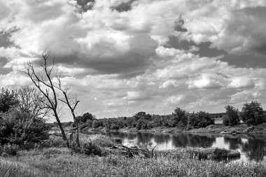 Polonya 'da yaz aylarında çayırlarla ve Warta Nehri ile kırsal alan, siyah ve beyaz