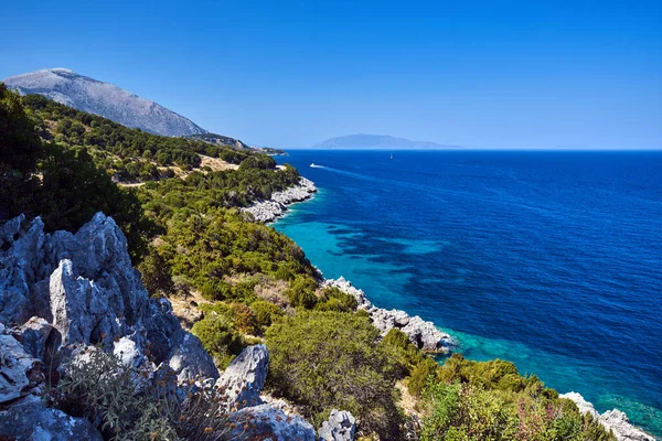 Costa Rochosa Mar Jónico Ilha Kefalonia Grécia — Fotografia de Stock