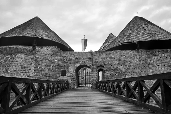 Pont Sur Les Douves Château Médiéval Fortifié Miedzyrzecz Pologne Noir — Photo