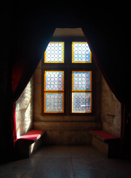 Vintage Stained Glass Window Old Castle Interior — Stock Photo, Image