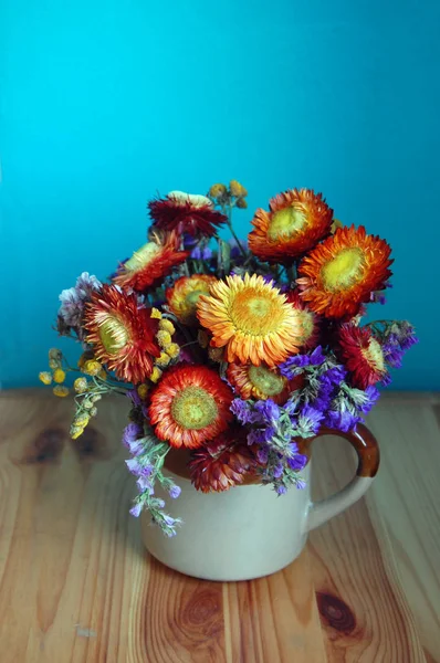 Closeup Beautiful Bouquet Colorful Autumn Flowers — Stock Photo, Image