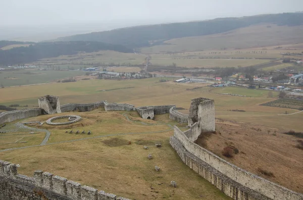 Vista Aérea Del Histórico Castillo Spis Piedra Vieja Con Gris — Foto de Stock