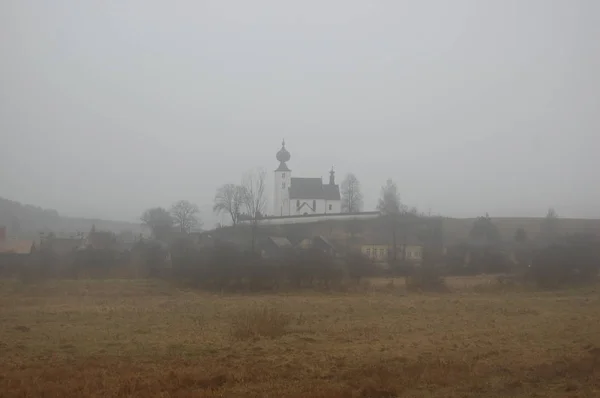 Scenic View Old Stone European Church Zehra Slovakia Grey Fog — Stock Photo, Image