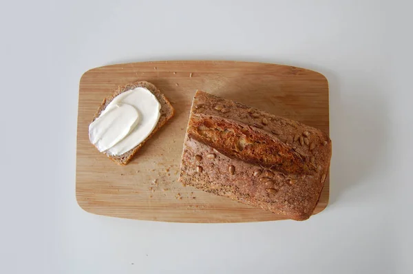 Rye Bread Butter Wooden Board — Stock Photo, Image