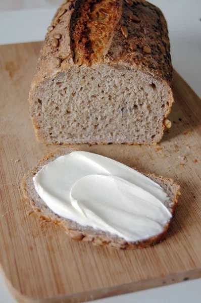 Rye Bread Butter Wooden Board — Stock Photo, Image