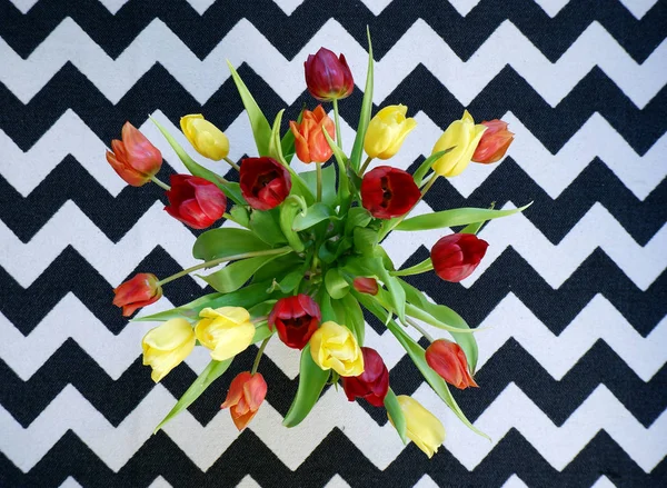 Top View Bouquet Yellow Red Tulips — Stock Photo, Image