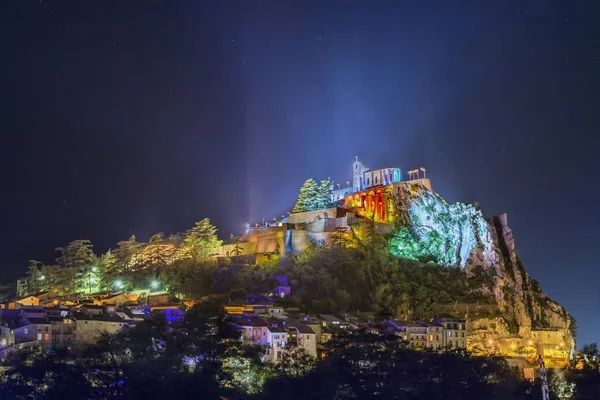 Amazing Night View Ancient Sisteron Citadelle Famous Tourist Attraction Provence — Stock Photo, Image